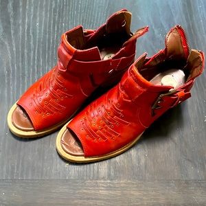 Caterpillar Red Open-Toe Booties